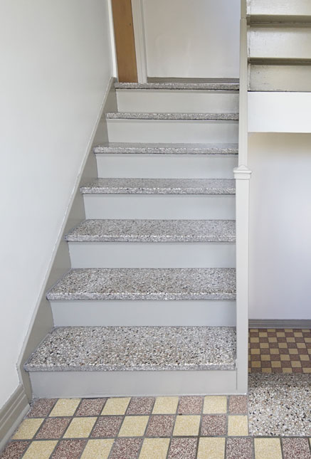 Interior painting of staircase in apartment building Villeray Montreal